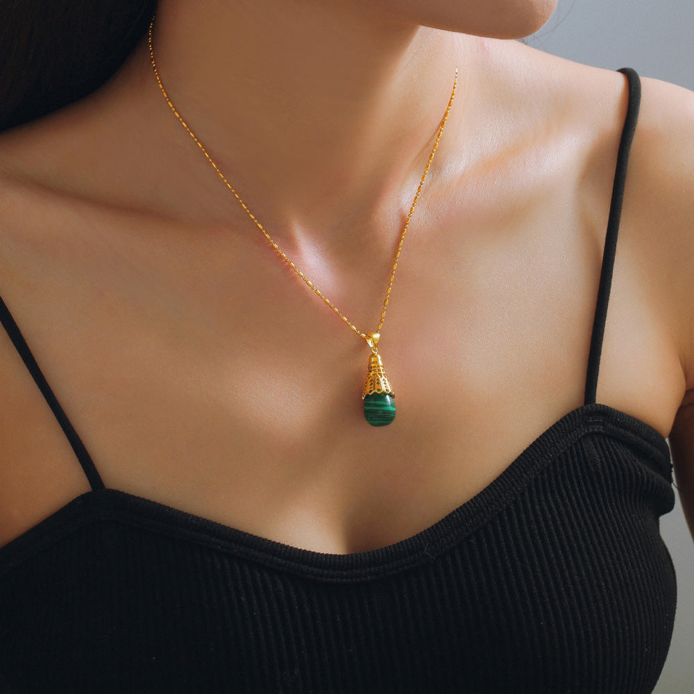 Chinese Charm Malachite Necklace with Zircon Accents