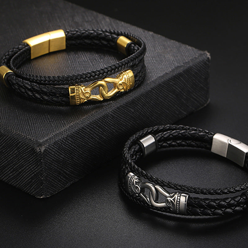 Planderful Men Magnetic Leather Bracelet Engraved Totem