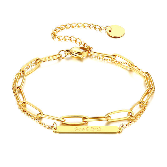 New Jewelry Stainless Steel Good Luck Double Bracelet Gold