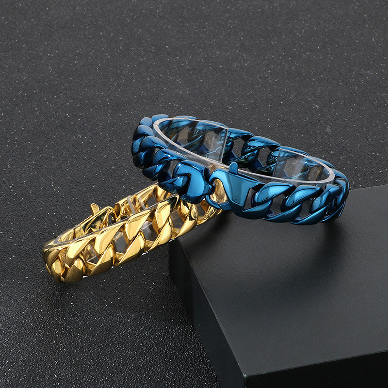 Retro Cuban Chain Titanium Steel Men Bracelet 15mm Classic