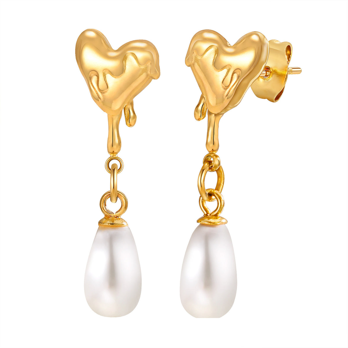 Stainless Steel Pearl Heart Earrings