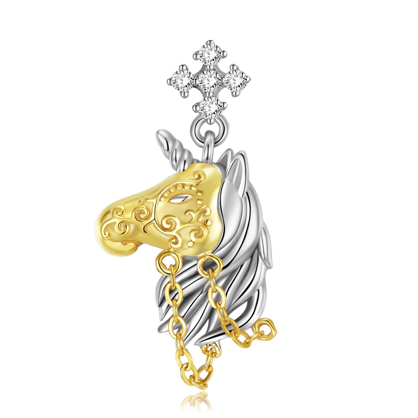 Gold Mask Unicorn Pendant Zircon Silver Necklace
