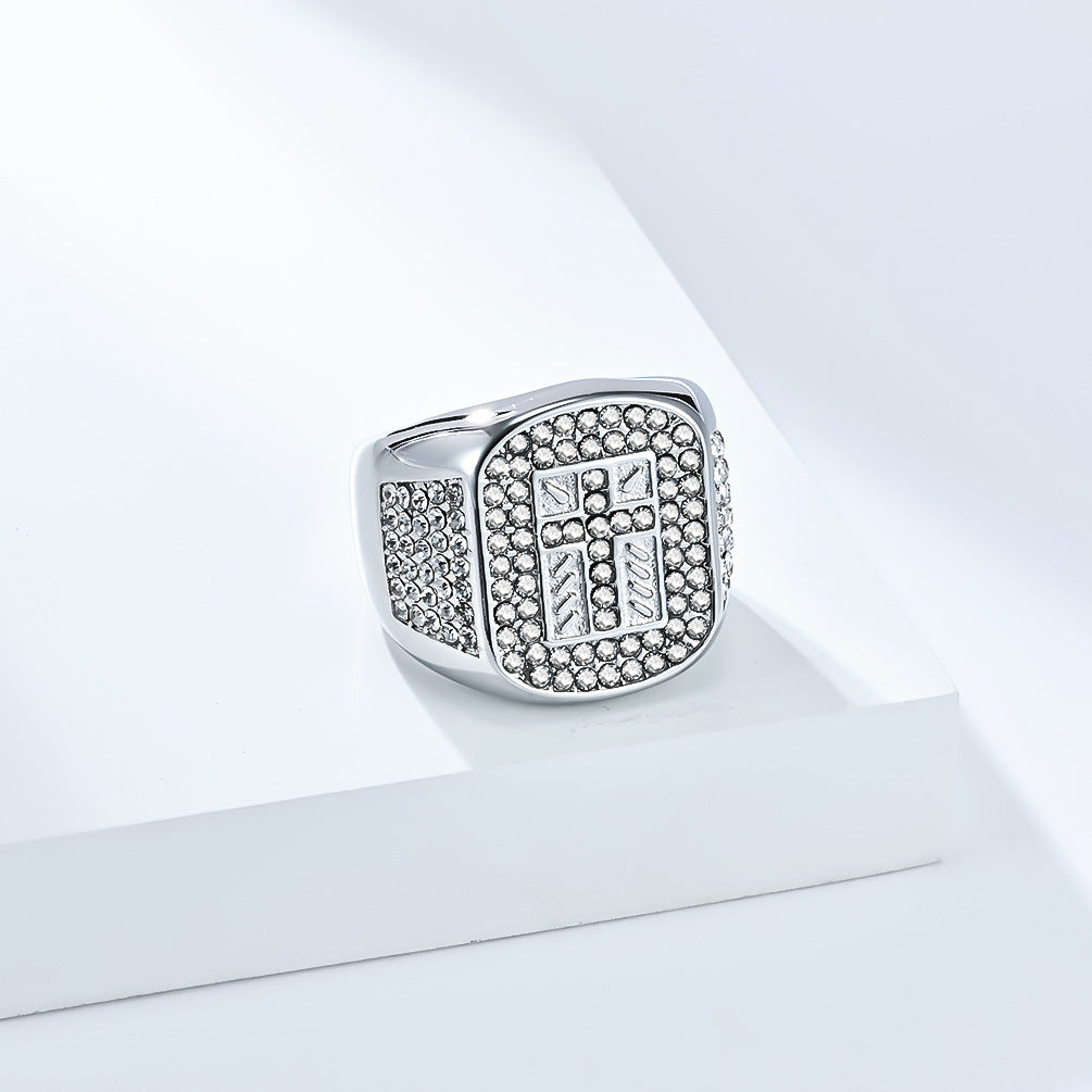 Planderful Hip Hop Ring Titanium Steel Full Zircon Cross For Men Elegant High End Jewelry