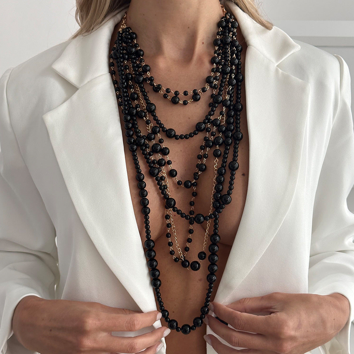 Heavy Pearl-Style Multi-Layer Beaded Necklace