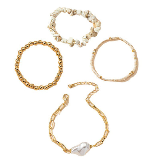 Irregular Stone Pearl Bracelet Set - Elegant Elastic Bead Bracelet