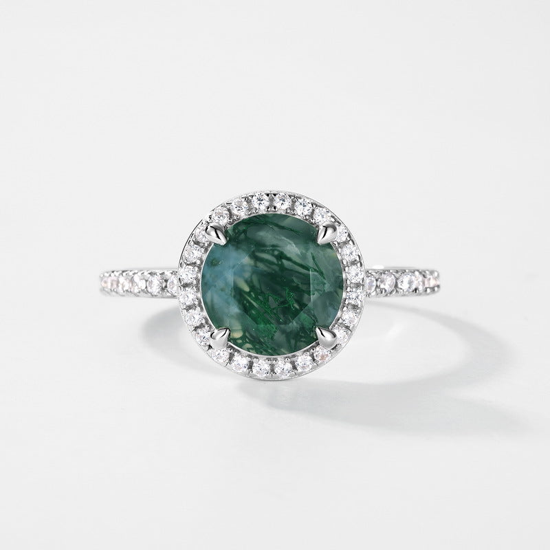 Planderful Jewelry Sterling Silver Agate Ring For Women With Inlaid Aquatic Stone