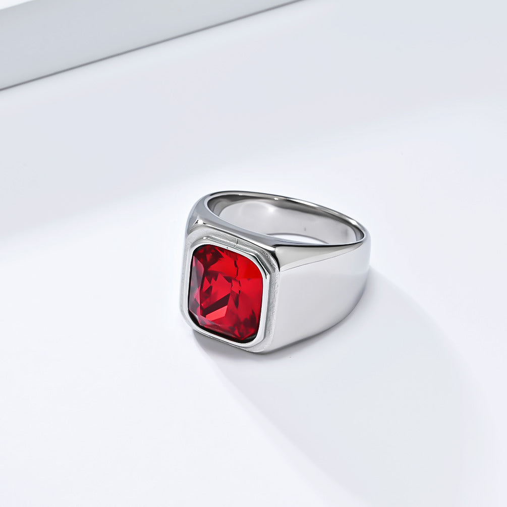 Planderful Personalized Light Luxury Men's Square Gemstone Ring Titanium Steel Gold-Plated