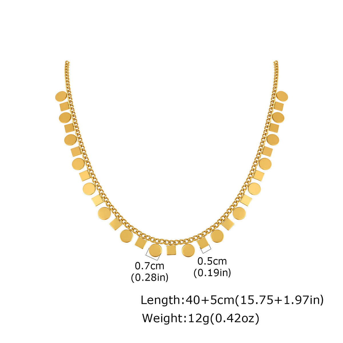 Stainless Steel Collarbone Chain – Gold Heart-Shaped Disc Button Chain – Twist Square Necklace