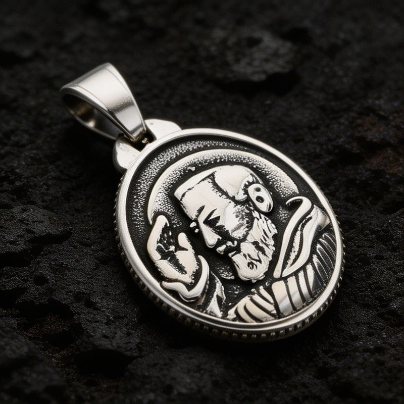 Retro Palm Round Brand Pendant Mysterious Style Nordic Old Triangular Knot Rune Stainless Necklace