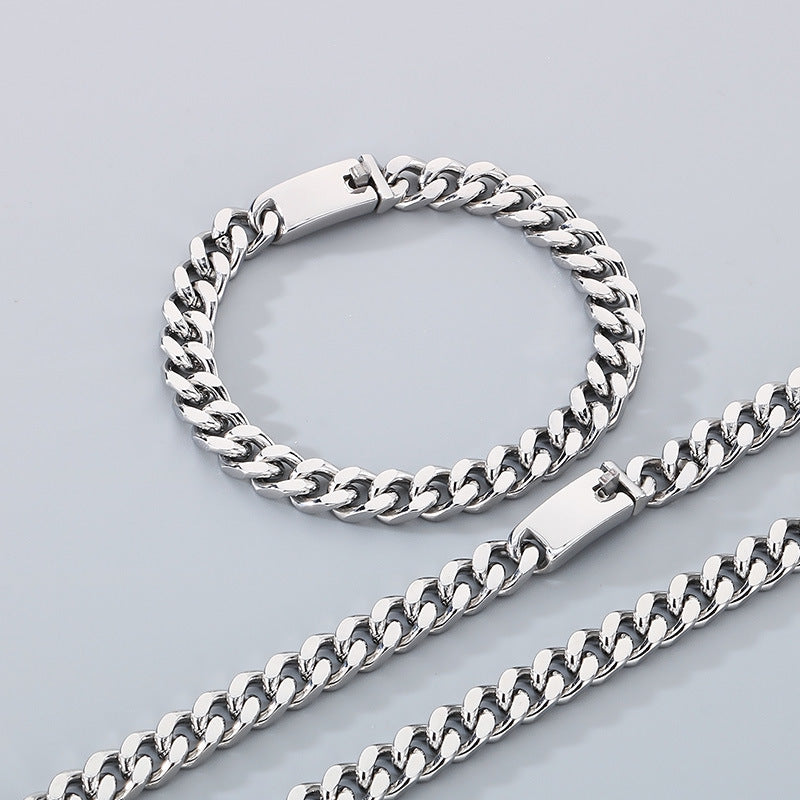 European American Jewelry Cuban Necklace Bracelet Titanium