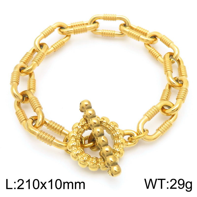 Mens Titanium Steel Bracelet Planderful Skull Buckle Bold