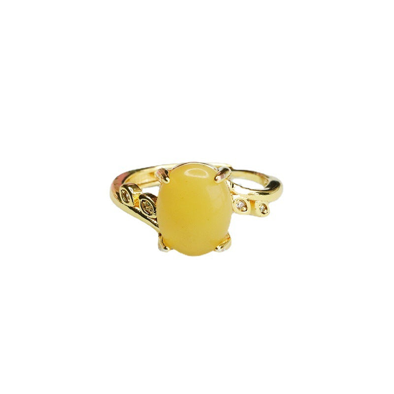 Honey Amber Zircon Leaf Sterling Silver Ring
