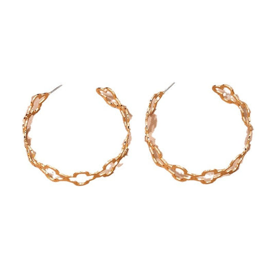 European American Chic Clover Earrings with Metal Rings