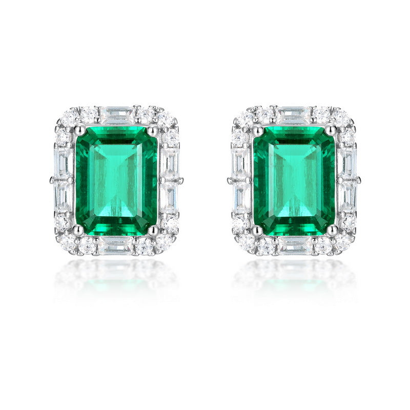 Planderful Gala Fireworks Earrings – Cross-Border Geometric Luxury S925 Silver Emerald Studs