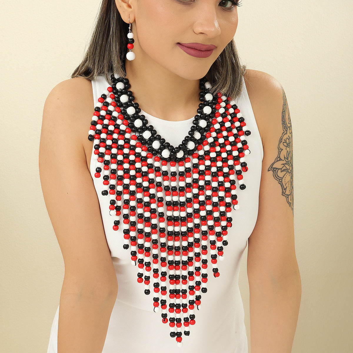 Savanna Rhythms Wooden Bead Tassel Necklace Earring Set