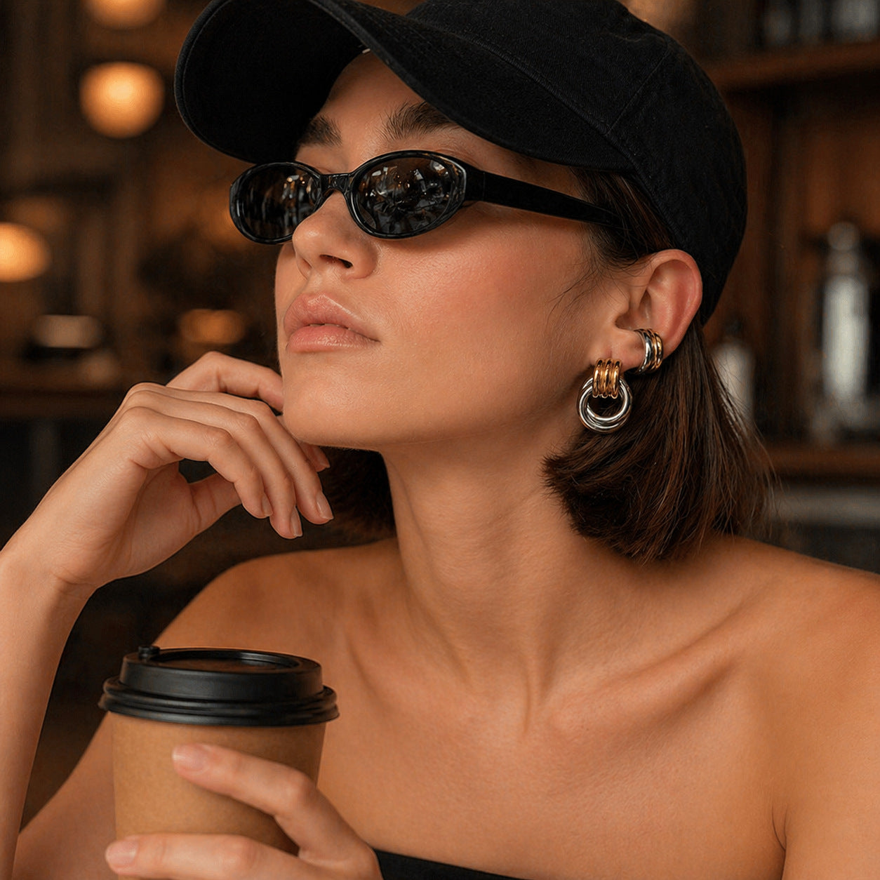 Planderful C Shaped Stainless Steel Ear Clip Earrings with Contrasting Knot Detail For Women Statement Jewelry