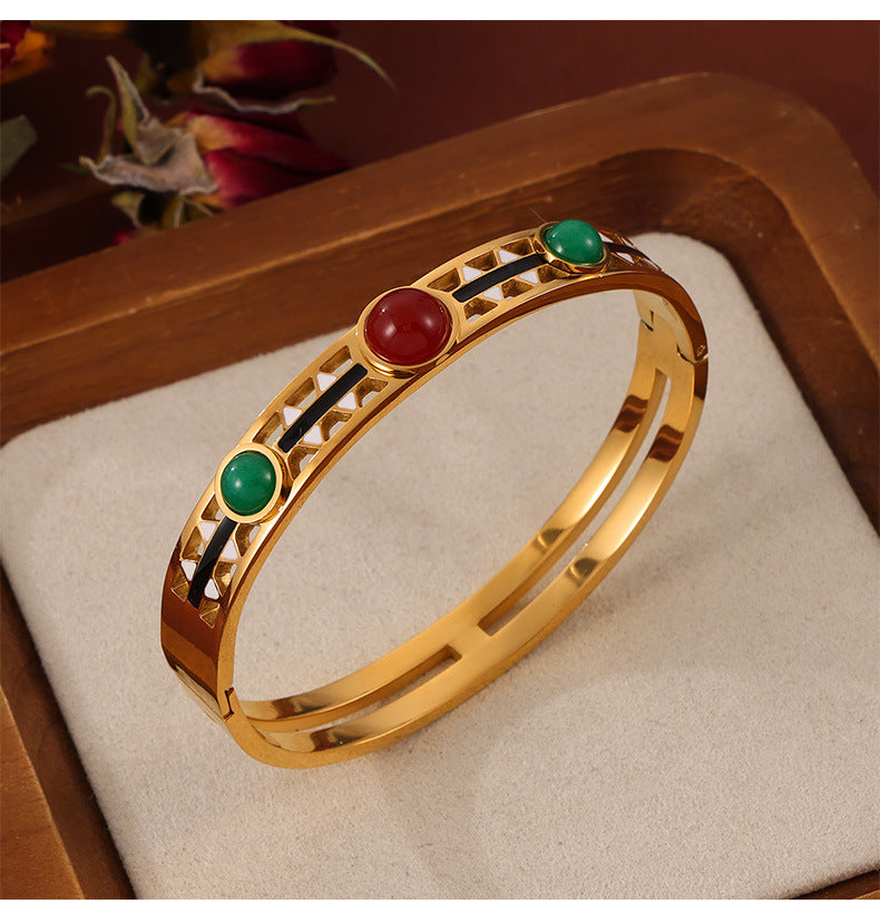 Golden Glaze Natural Stone Bracelet with Retro Design
