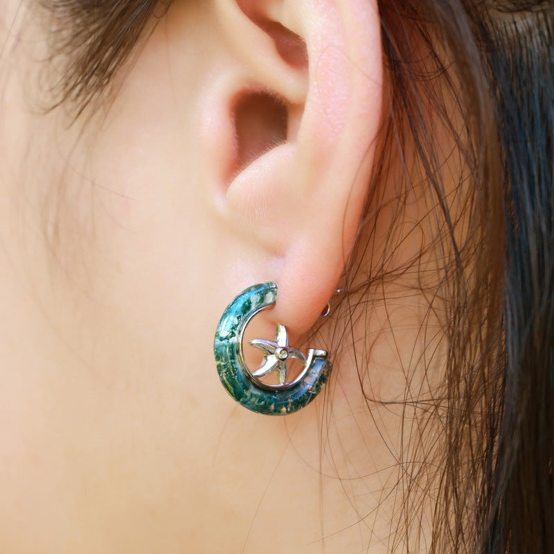 S925 Sterling Silver Moss Agate Signature 17 × 17 mm Stud Earrings
