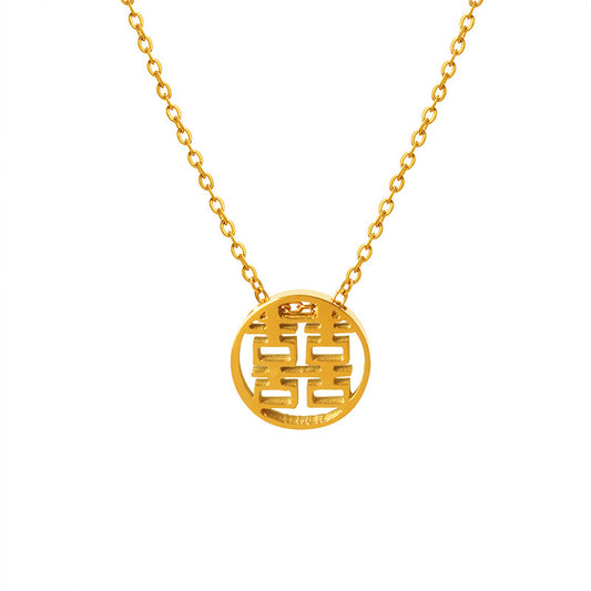 Joyful Chinese Hollow Pendant Necklace - Titanium Steel Jewelry