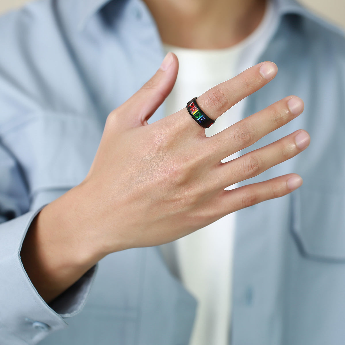 Stainless Steel Epoxy Colored Ring Black Men's