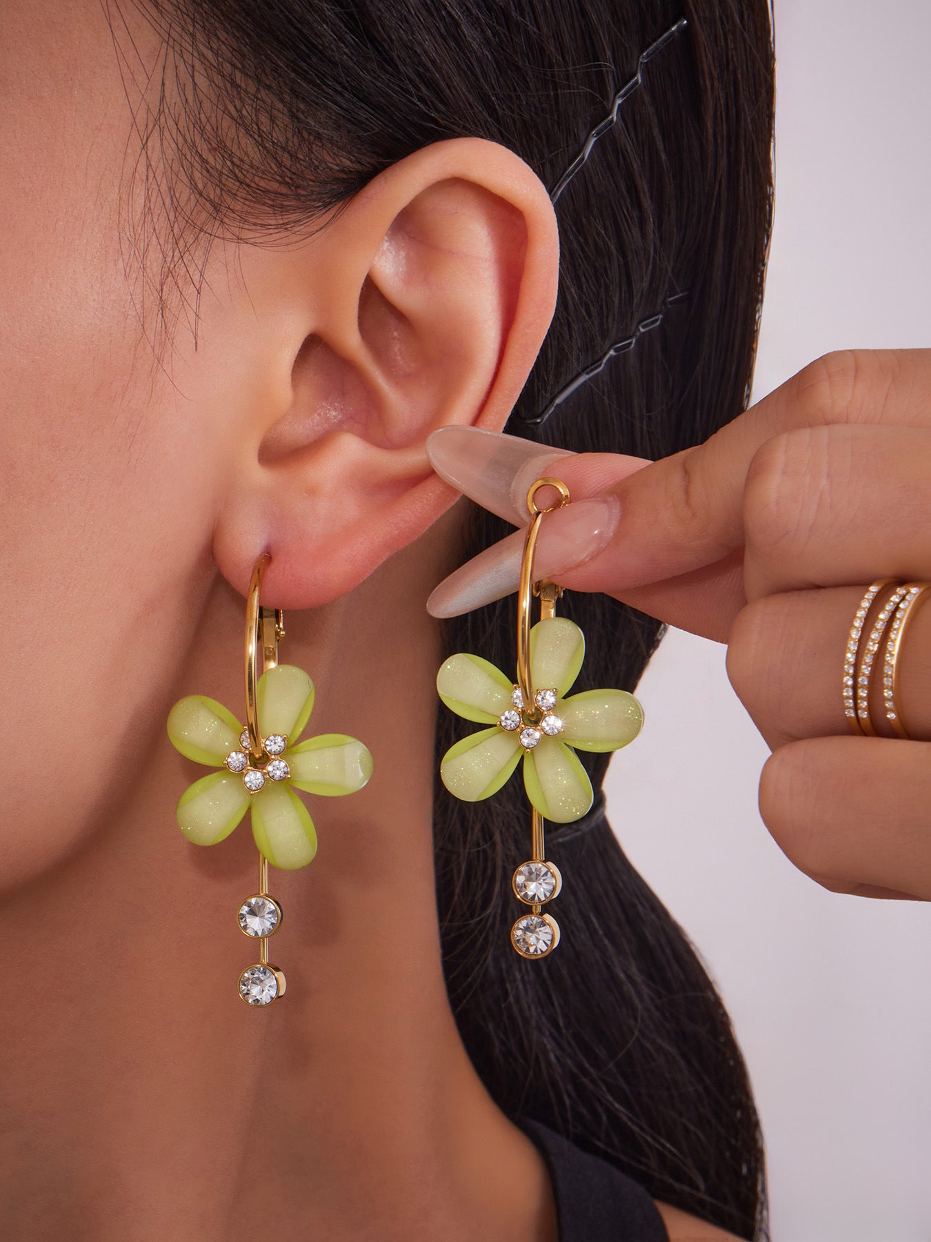 Planderful Camellia Zircon Tassel Earrings Women Stainless