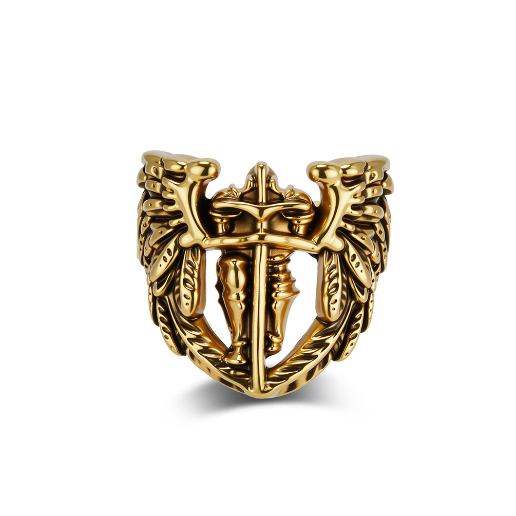 Saint Michael Angel Wings Vintage Stainless Steel Ring