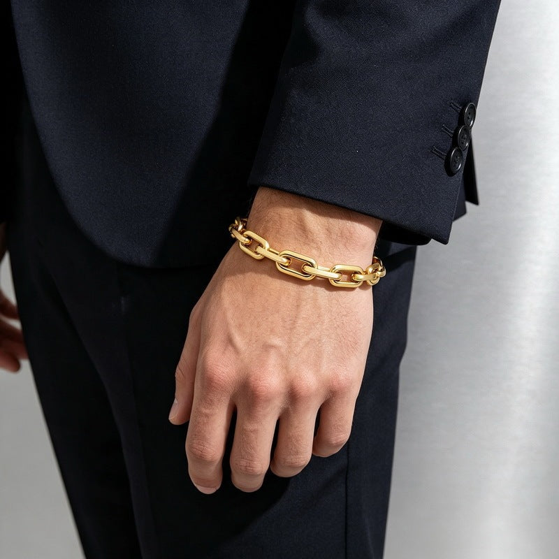 Punk Trimmed O-Chain 8mm Plain Chain Stainless Steel Men's Bracelet