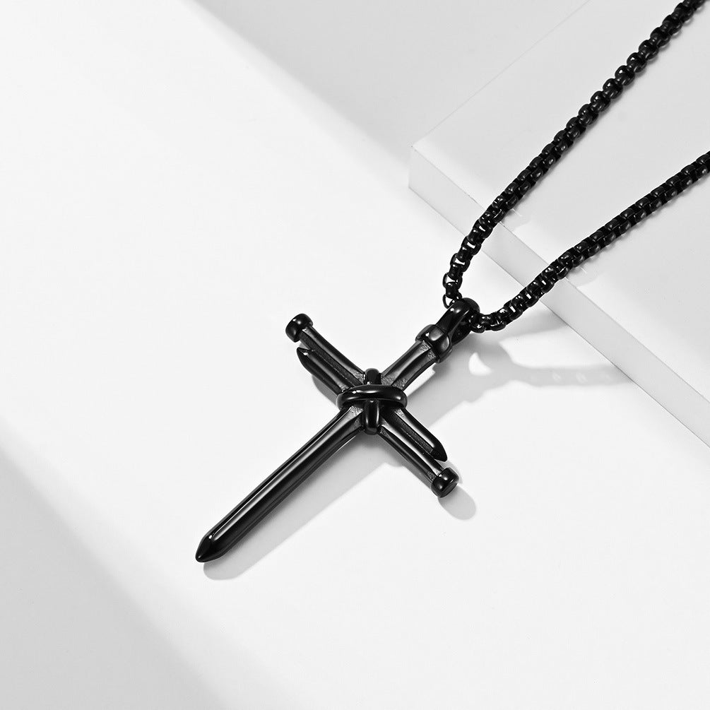 Planderful Nail Cross Necklace For Men Stainless Steel Punk Pendant Bold Durable Jewelry