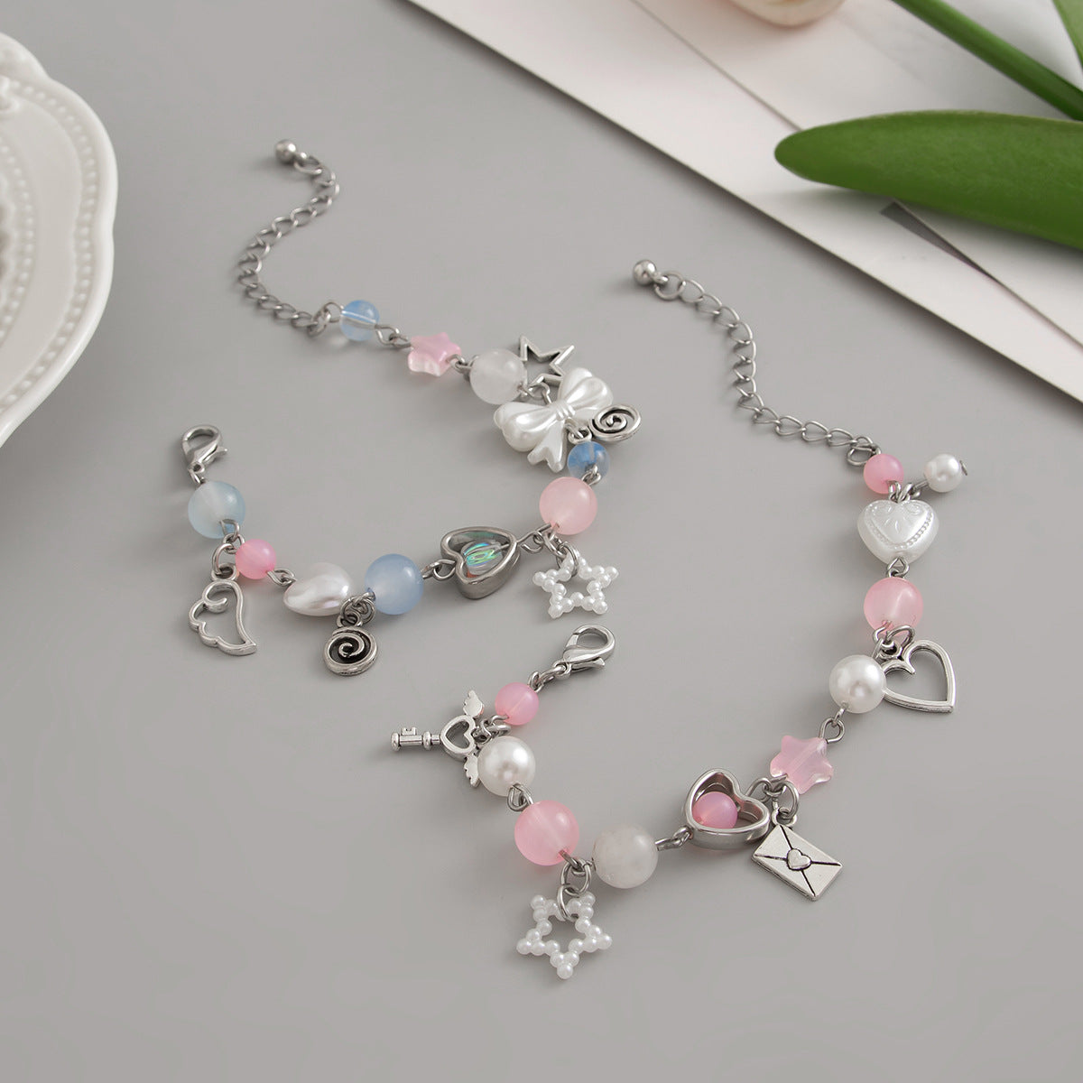 Planderful Vienna Verve Bracelet For Women Pastoral Bow Tassel Imitation Pearl Star Jewelry