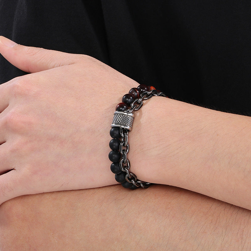 Planderful Titanium Tiger Eye Bracelet for Men Double Layer
