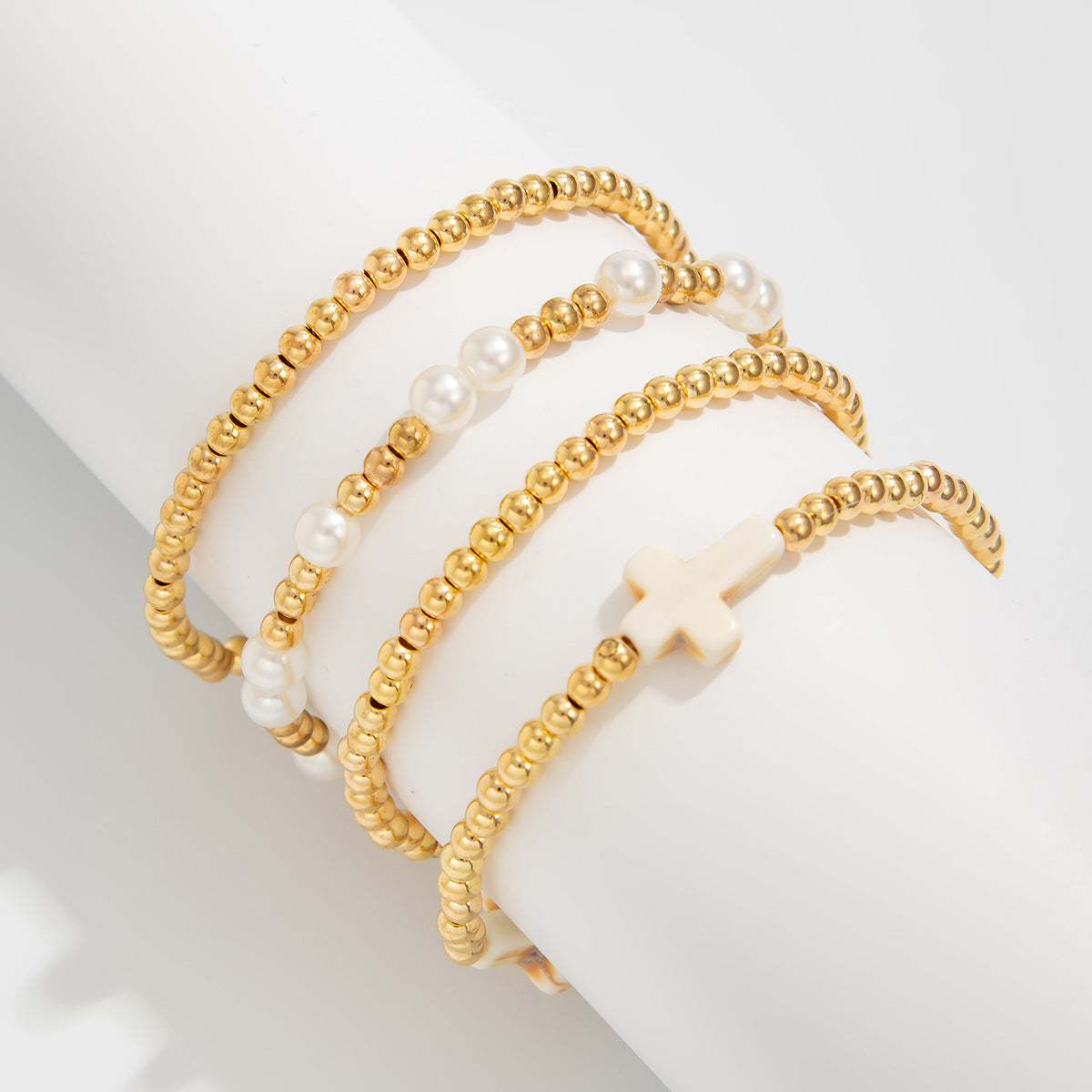 Planderful Vienna Verve Cross Beaded Elastic Bracelet Set For Women Retro Versatile Statement Jewelry