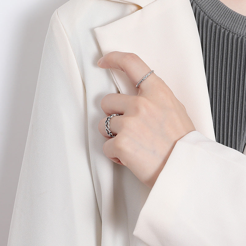 Forward and Reverse Hollow Heart Shape Opening Sterling Silver Ring