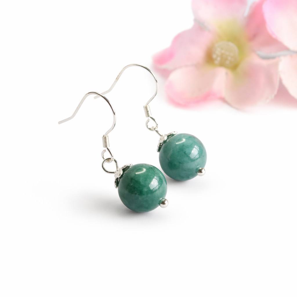 Blue-Water Jadeite Bead 925 Silver Hook Earrings
