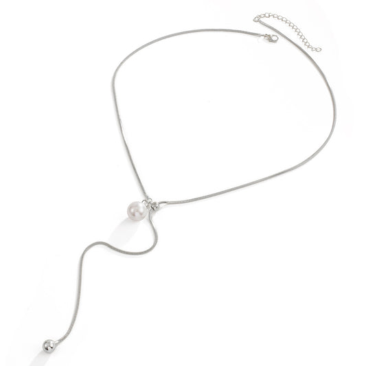 Y-Shaped Stainless Steel Snake Bone Chain Y2k Square Pearl Necklace