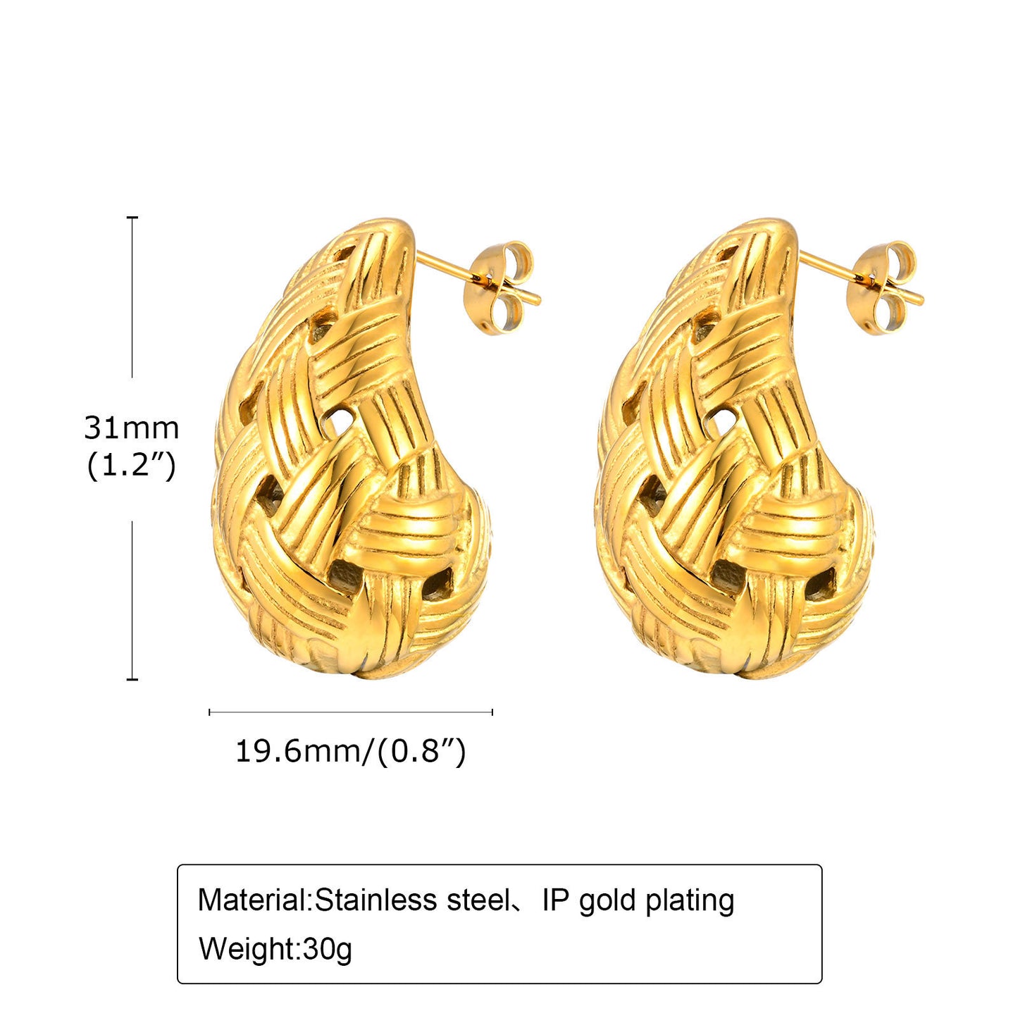 Earrings Stainless Steel Water Drop Braided Golden Jewelry