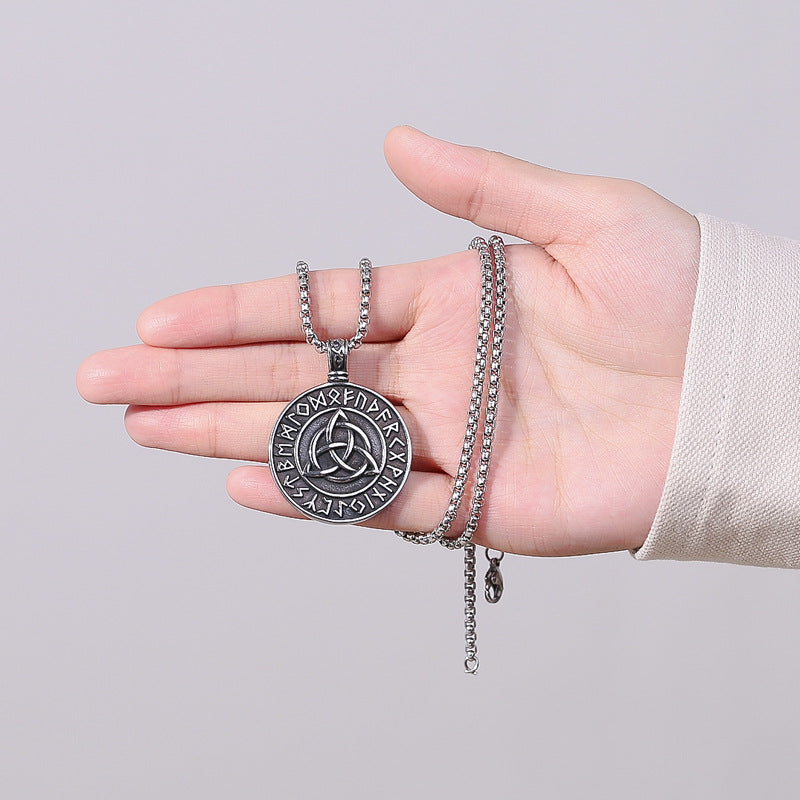 Stainless Steel Necklace – Vintage Nordic Odin Rune Pendant With Celtic Knot Details For Everyday Style