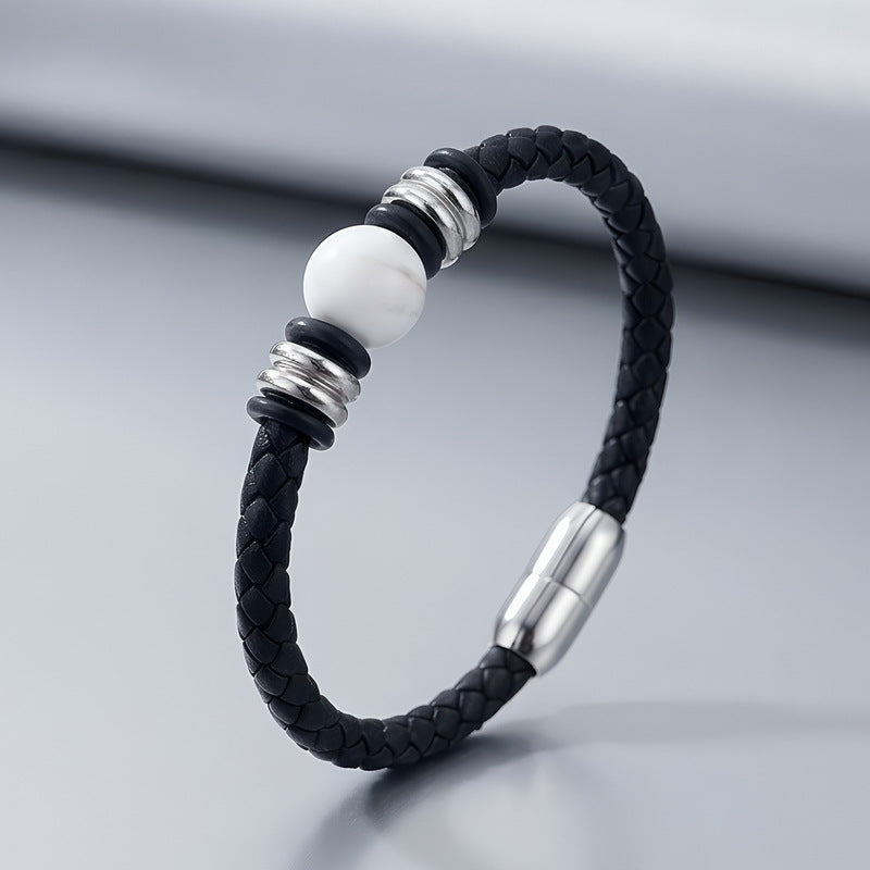 Woven Leather Rope Bracelet Tiger's Eye Stone Lapis Lazuli Magnetic Buckle Stainless