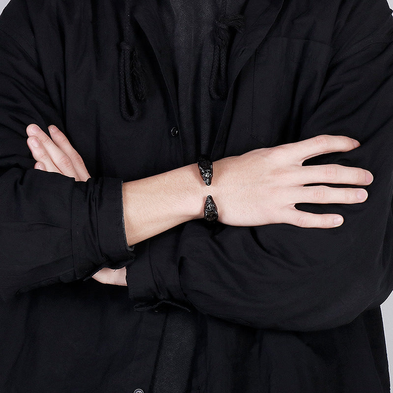 Stainless Steel Dragon Head Open Bracelet – Punk Men's