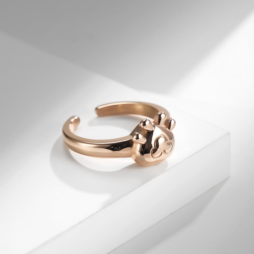 Cute Little Cat Claw Stainless Steel Women's Ring – Playful Little Animal Cat