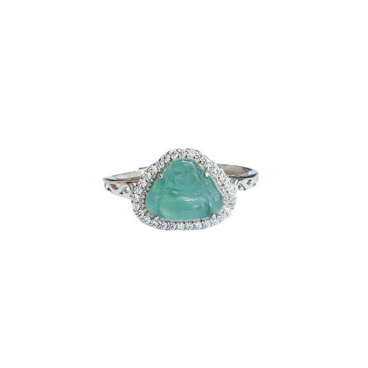 Sterling Silver Jade Buddha S-Shaped Ring