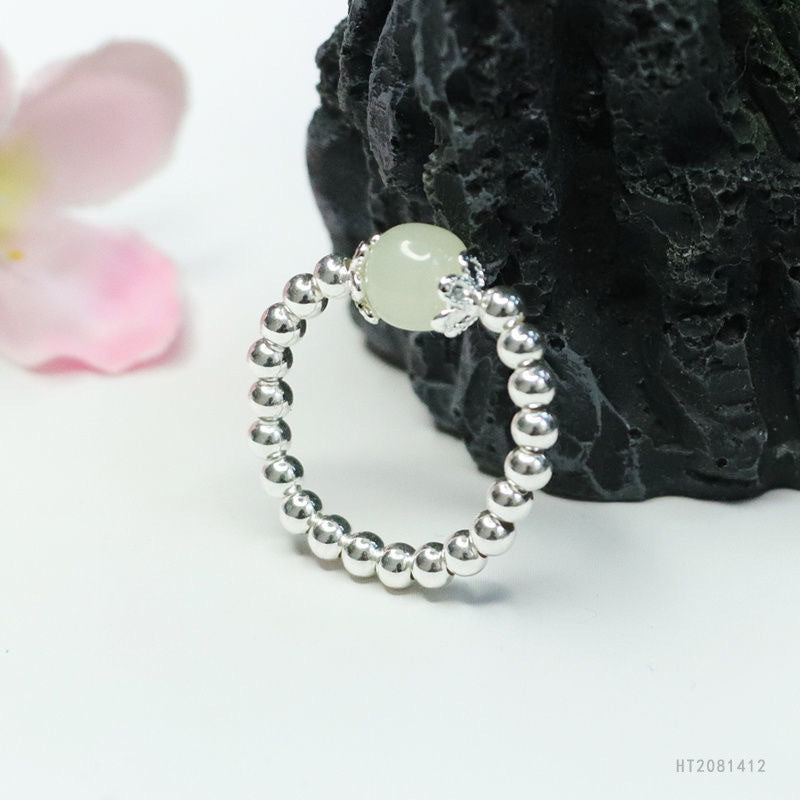 925 Sterling Silver White Hetian Jade Ring