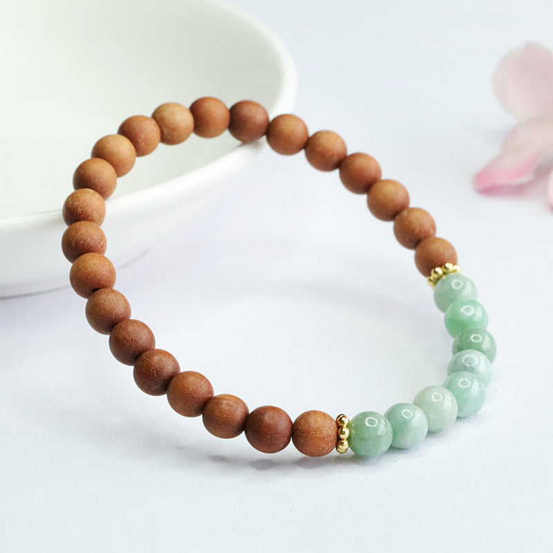 Jadeite Round Bead & Sandalwood 6 mm Beaded Bracelet