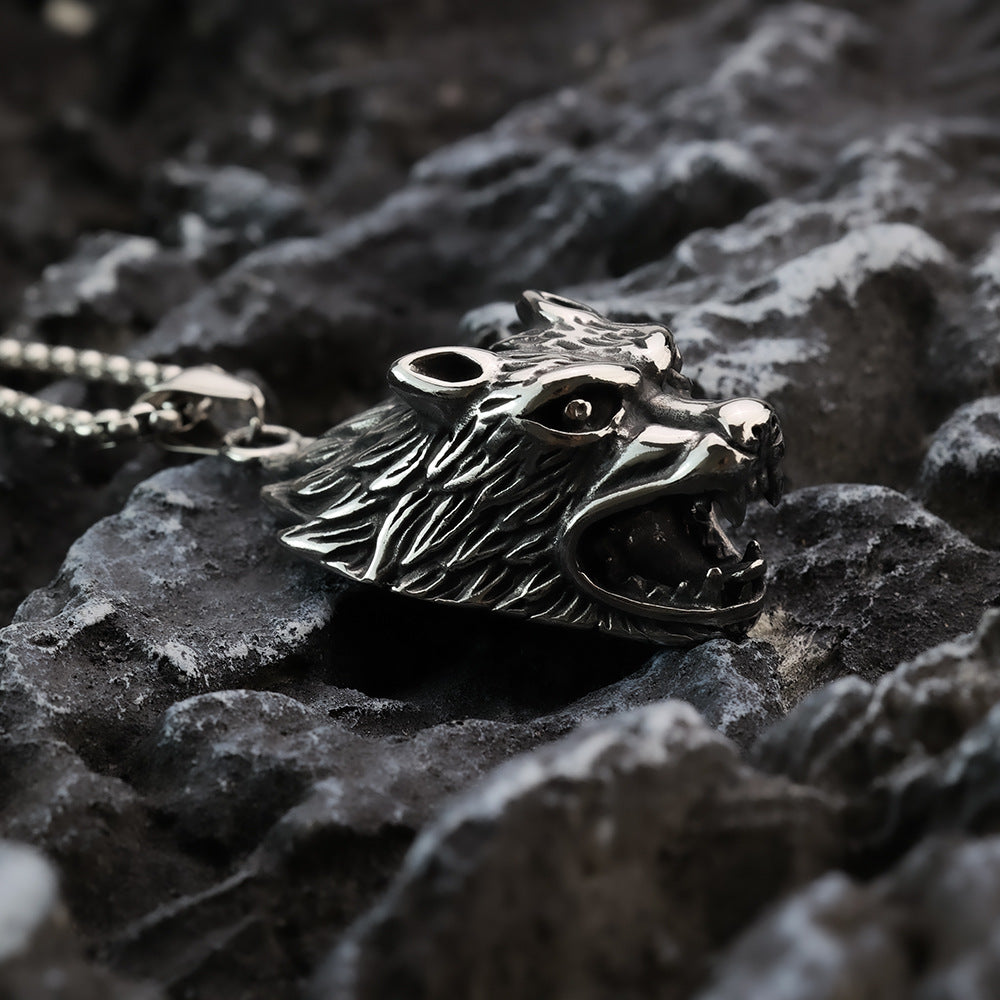 Hip Hop Viking Wolf Head Titanium Steel Men's Necklace
