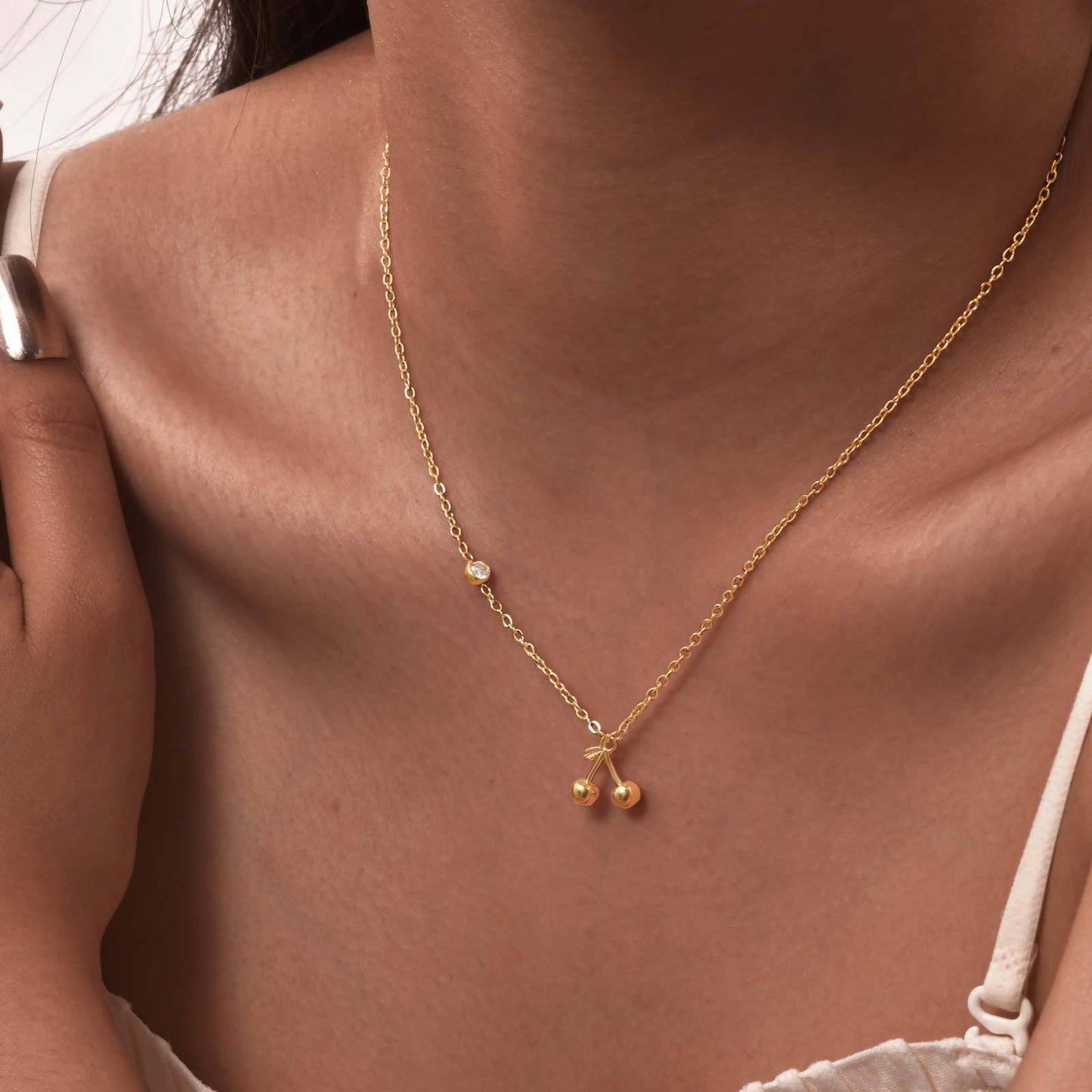 Stainless Steel Gold-Plated Style Design Zircon Cherry Necklace – Anklet