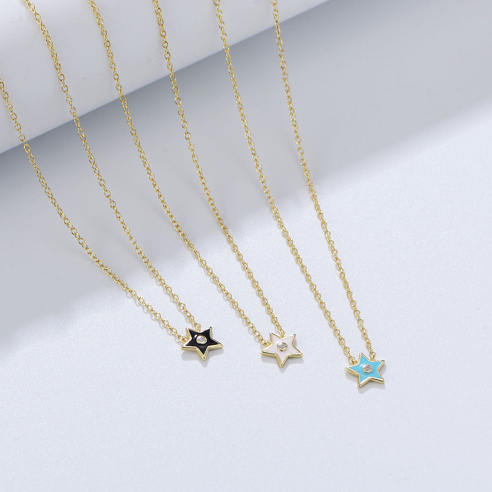 Retro Necklace, Small And Oil Drop S925 Silver Epoxy Pentagram