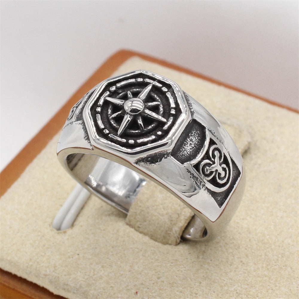 Planderful Everyday Genie Compass Titanium Steel Ring For Men Unisex Protection Statement