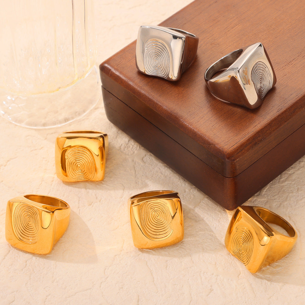 European American Style Gold-Plated Titanium Steel Fingerprint Ring