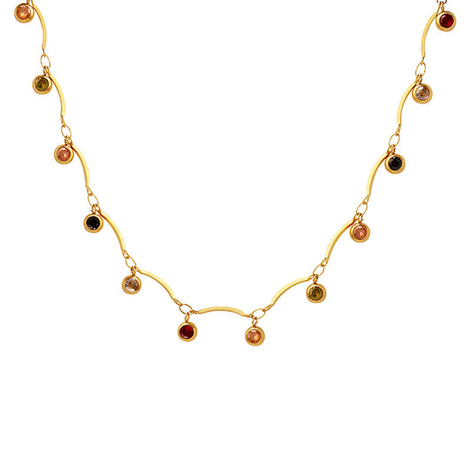 Golden Wave Zircon Pendant Necklace - Planderful Everyday Genie	Collection