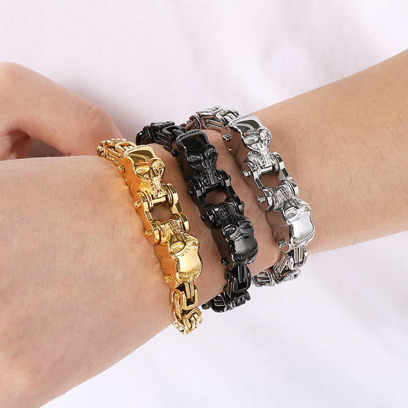 Planderful Titanium Skull Imperial Chain Mens Bracelet