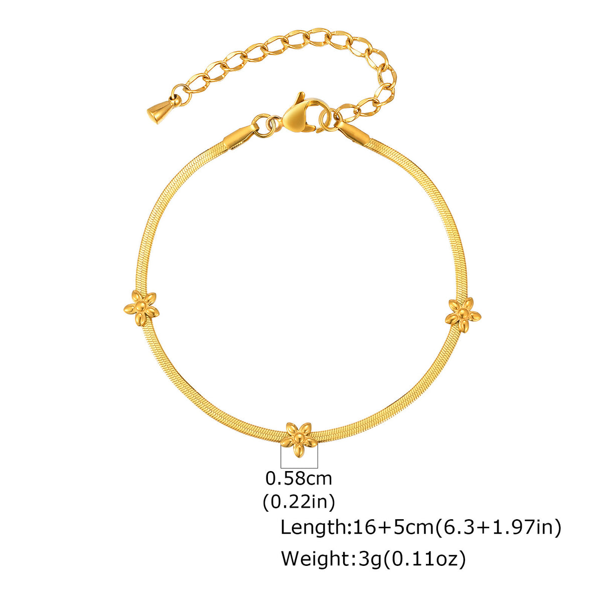 Cross Flower Gold-Plated Stainless Steel Bracelet for Women